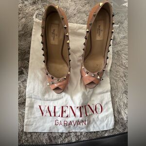 Valentino logo stud open toe shoes baby doll pump Rockstud Platform heels